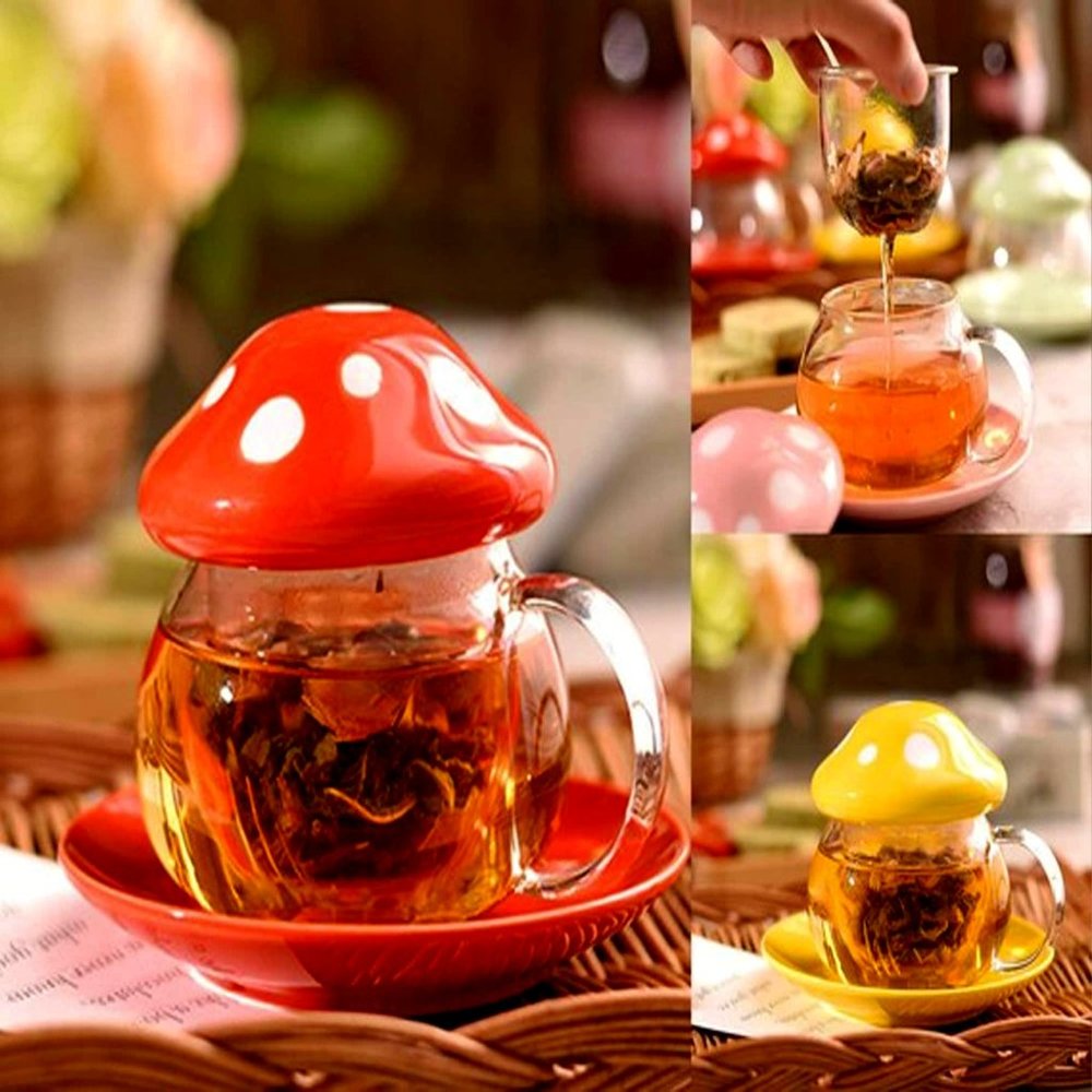 Charming Mushroom Tea Set with Glass Infuser/3 Colors